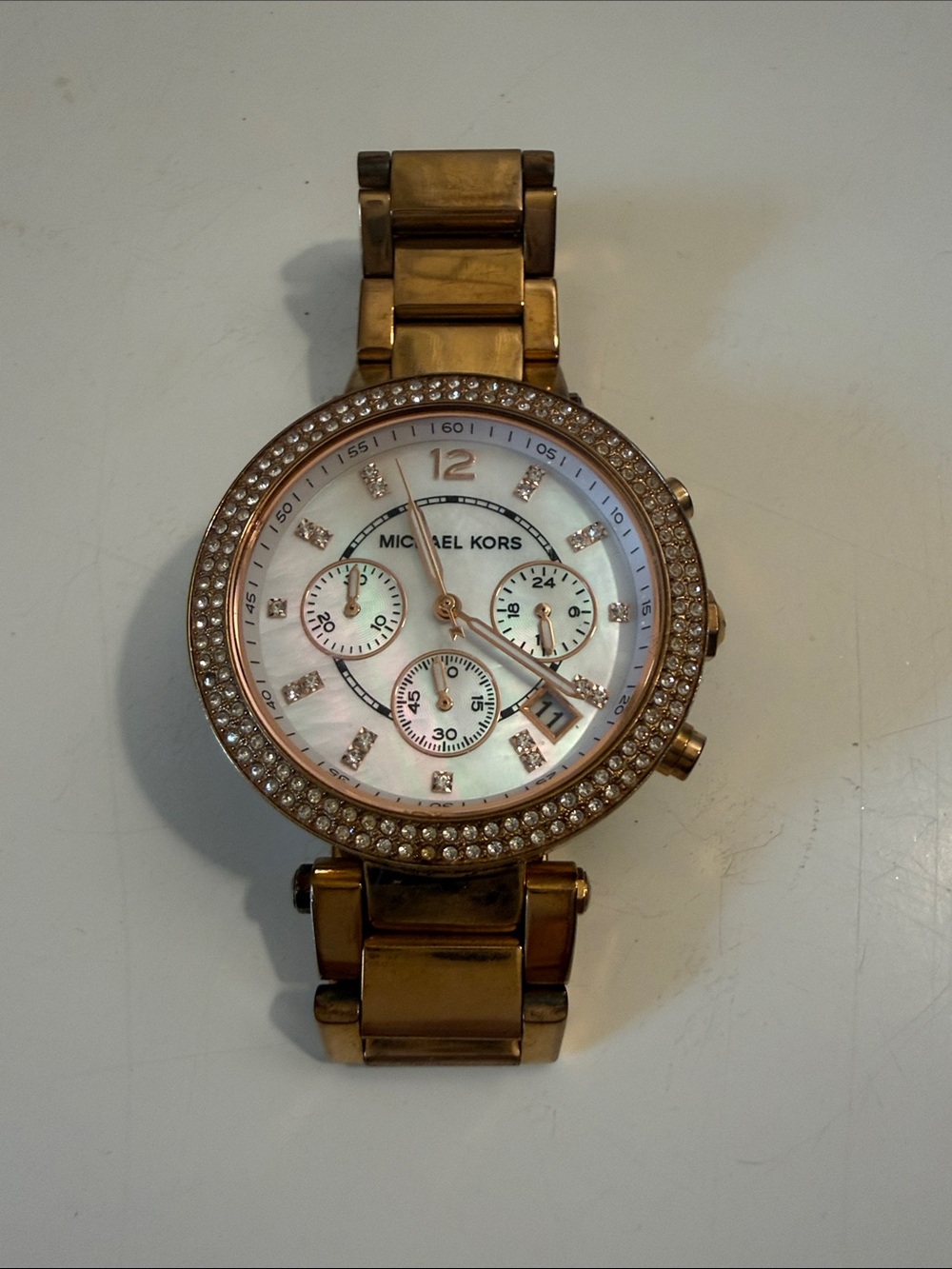 Michael Kors Rose Gold Crystal Bezel Chronograph Watch